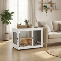 PawHut Casetta per Cani Taglia Grande con 2 Porte Bloccabili e Cuscino Lavabile, 94x60x71.5 cm, Bianco(m-10)