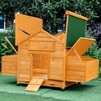 PawHut Wooden Chicken Coop with Nesting Boxes, Tray, for 2-4 Chickens, Yellow(m-11)