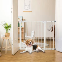 PawHut Cancelletto per Cani Taglia Piccola e Media con Doppia Serratura e Chiusura Automatica, 76-103x4.2x77 cm, Bianco(m-10)