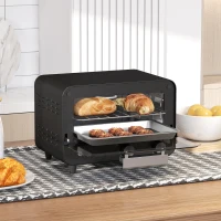 HOMCOM Small Toaster Oven, 12L Multifunction Mini Countertop Oven with Glass Door, Adjustable Temperature and Timer, Black(m-9)