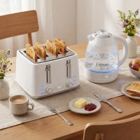 HOMCOM Kettle and Toaster Set, 1.7L 3000W Rapid Kettle with Strix Thermostat, 4 Slice Toaster with 7 Browning Controls, Cream(m-2)