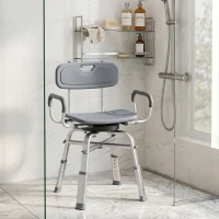 HOMCOM Sedia per Doccia Girevole ad Altezza Regolabile con Braccioli, Schienale, Capacità 150 kg, Grigio(m-10)