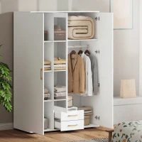 HOMCOM Armadio Moderno con Specchio, 3 Ante e 2 Cassetti, 120155x180 cm, Bianco(m-10)