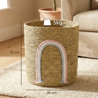 HOMCOM 24,7L Aufbewahrungskorb mit Regenbogen-Dekoration, großer geflochtener Korb für Badezimmer, Schlafzimmer, Natur(m-3)