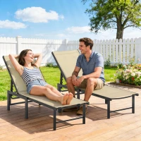 Outsunny Set of Two Reclining Sun Loungers - Khaki(m-2)