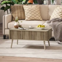 HOMCOM Mesa de Centro Elevable con Compartimentos Ocultos de Almacenaje y Patas de Pino para Salón Comedor 91x56x43 cm Roble(m-10)