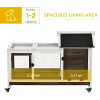 PawHut Wooden Rabbit Hutch, Guinea Pig Cage, with Removable Tray, Wheels - Brown(m-4)