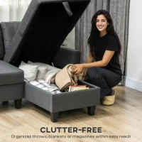 HOMCOM Narożnik z funkcją spania i pojemnikiem w kształcie L Sofa z chaiselongue, regulowane oparcie do salonu(m-6)
