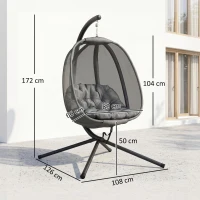 Outsunny Hanging Egg Chair, Folding Texteline Swing Hammock with Side Pocket, Cushion and Stand for Indoor Outdoor, Patio Garden Furniture, Grey(m-15)