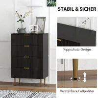 HOMCOM Commode 4 tiroirs commode chambre meuble de rangement moderne avec poignées et pieds dorés, dim. 60 x 40 x 96 cm, noir(m-6)