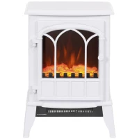 HOMCOM Șemineu Electric de Podea, Putere 1000W / 2000W, cu Efect de Flacără Reglabil, 39x23x56,5cm, Alb(m-11)