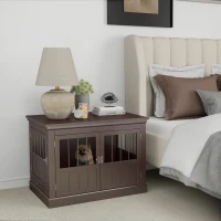 PawHut Gaiola para Cães com Mesa Auxiliar 3 Portas Francês e Fecho Magnético para Cães Pequenos 78x53x59,3 cm Castanho(m-10)