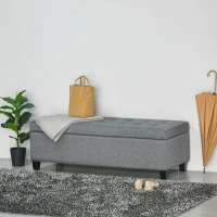 HOMCOM Banco de Armazenamento Acolchoado Banco Estofado em Linho Tampa com Abertura 125x49x41,5 cm Cinza(m-10)