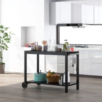 HOMCOM Cărucior de Bucătărie pe 2 Niveluri cu Mânere și Cârlige Laterale, din Oțel, 135x46.5x86.5 cm, Negru(m-10)