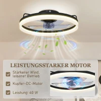 HOMCOM Deckenventilator mit Licht und Fernbedienung, 50 cm LED-Deckenventilator mit 3 Farben, 6 Geschwindigkeiten, Timer, Dimmbar(m-6)