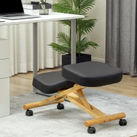 HOMCOM Scaun ergonomic postural cu suport pentru genunchi, cu roți, din lemn, negru(m-10)