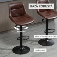 HOMCOM Set 2 Scaune de Bar Vintage din Piele Sintetică Maro cu Suport pentru Picioare și Bază Rotundă, 46,5x50x88-108 cm(m-5)