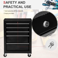 HOMCOM 5-Drawer Tool Chest, Lockable Steel Tool Storage Cabinet with Wheels and Handle Tool Box for Garage, Workshop, Black(m-4)