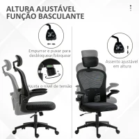 Vinsetto Cadeira de Escritório Basculante com Encosto Alto Apoio para a Cabeça Ajustável e Suporte Lombar 62x64x112-120 cm Preto(m-4)