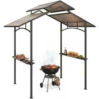 Outsunny Gazebo da Giardino per Barbecue, Doppio Tetto Anti-UV e Struttura in Acciaio con Mensole, 240x150x250cm, Nero(m-11)