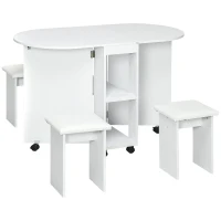 Set HOMCOM 5 piese, masă pliabilă cu 2 rafturi și 4 scaune din PAL, alb(m-1)