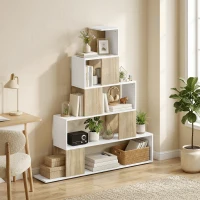 HOMCOM Libreria Moderna a 5 Ripiani con Design a Gradini, 120x22x131.5 cm, Bianco e Legno(m-10)