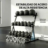 SPORTNOW Soporte para Mancuernas de 3 Niveles Estante de Pesas de Acero con Barras Ajustables para Gimnasio Casa Carga 200 kg(m-6)