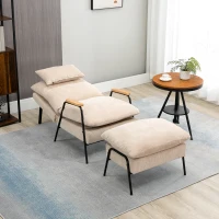 HOMCOM Polstersessel mit Hocker, Relaxsessel mit Liegefunktion, Polsterstuhl, Kissen, Fernsehsessel, 68 x 91,5 x 88 cm, Beige(m-10)