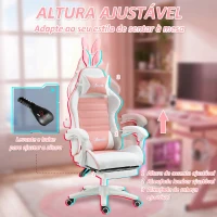 Vinsetto Cadeira Gaming Giratória de Couro PU com Altura Ajustável Inclinável 135° Apoio para a Cabeça 65x63x136-142 cm Rosa e Preto(m-6)