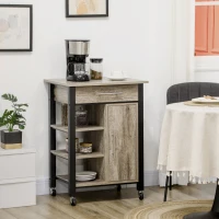 HOMCOM Carrello da Cucina Portavivande con Cassetto, Mensole, Armadietto e 4 Ruote, Legno Truciolare, 60x50x84.5cm, Quercia(m-10)
