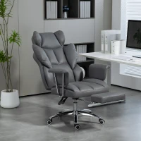 HOMCOM Ergonomischer Bürostuhl, gepolstert, mit Fußstütze, verstellbarer Lehne, 360° drehbar, Dunkelgrau(m-10)