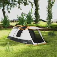 Outsunny Tenda de Campismo Familiar para 3-4 Pessoas com 2 Quartos e Bolsa de Transporte Impermeável 370x220x130 cm Laranja e Cinza(m-10)