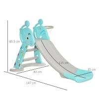 HOMCOM Kids Slide 2 in 1 Toddler Freestanding slide with Basketball Hoop Indoor/Outdoor Use Deer Shaped for 18 months -4 Years Old Blue(m-3)