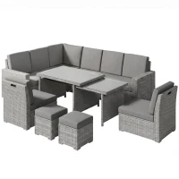 Outsunny Seven-Piece Rattan Garden Sofa Set, with Expanding Table - Light Grey(m-1)