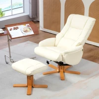 HOMCOM Relaxsessel mit Hocker, Liegefunktion, Kunstlederbezug, bis 150 kg, 71 x 84 x 102 cm, Cremeweiß(m-10)