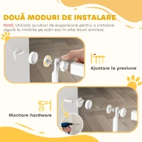 PawHut Poartă pentru Câini și Pisici, Înaltă de 180 cm, Extensibilă de la 77-104 cm, Montaj prin Presiune, Albă(m-8)