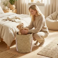 HOMCOM 24,7L Aufbewahrungskorb mit Regenbogen-Dekoration, großer geflochtener Korb für Badezimmer, Schlafzimmer, Natur(m-2)