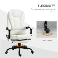 Vinsetto Scaun de birou de masaj, scaun de birou, scaun ergonomic cu înălțime reglabilă, spătar inclinabil și telecomandă cu fir, suport pentru picioare retractabil și pivotant la 360°, alb(m-7)