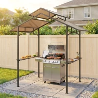 Outsunny Gazebo da Giardino per Barbecue, Doppio Tetto Anti-UV e Struttura in Acciaio con Mensole, 240x150x250cm, Nero(m-9)