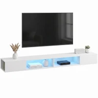 HOMCOM Comodă TV Suspendată cu Lumină LED cu Rafturi Deschise pentru Televizor 190,5 cm 177,8x30x18 cm Alb(m-8)