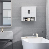 HOMCOM Bathroom Wall Cabinet, Medicine Cabinet, Kitchen Cupboard with 2 Doors and Adjustable Shelf, White(m-2)