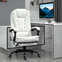 Vinsetto Scaun de birou de masaj, scaun de birou, scaun ergonomic cu înălțime reglabilă, spătar inclinabil și telecomandă cu fir, suport pentru picioare retractabil și pivotant la 360°, alb(m-10)