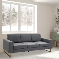 HOMCOM 3 Seater Sofa - Linen Upholstered, Cozy Padded Couch with Steel Legs, Backrest, and Wide Armrests for Living Room, Bedroom, Dark Grey(m-7)