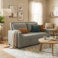 HOMCOM Divano Letto 2 Posti 3 in 1 con Schienale Regolabile in 3 Posizioni e 2 Cuscini, Tessuto Effetto Lino, Grigio(m-10)