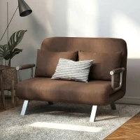 HOMCOM Divano Letto 2 Posti in Finta Pelle Scamosciata, Schienale Regolabile e 2 Cuscini, 111x80x78 cm, Marrone(m-10)