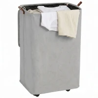 HOMCOM Cesto de Roupa Suja com Tampa e Rodas, 50L, Dobrável com Saco com Cordão Removível, 40x30x65 cm, Cinzento(m-11)