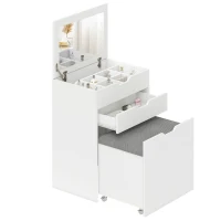 HOMCOM Toucador com Banco Oculto e Espelho Rebatível Mesa de Maquilhagem com Gaveta e 7 Compartimentos Banco Acolchoado Branco(m-13)