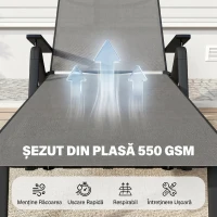 Outsunny Șezlong pliabil și reglabil în 5 poziții, cu roți, din metal și textilenă, 72x158x84 cm, gri(m-6)