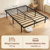 HOMCOM Estrado com Armazenamento sob a Cama, Estrutura Metálica com Ripas, sem necessidade de Boxspring, 140 x 200 cm(m-3)
