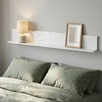 HOMCOM Mensola da Muro per Soggiorno e Camera da Letto, Spessore 1.5 cm, in Legno in Finitura Lucida, Bianco(m-7)